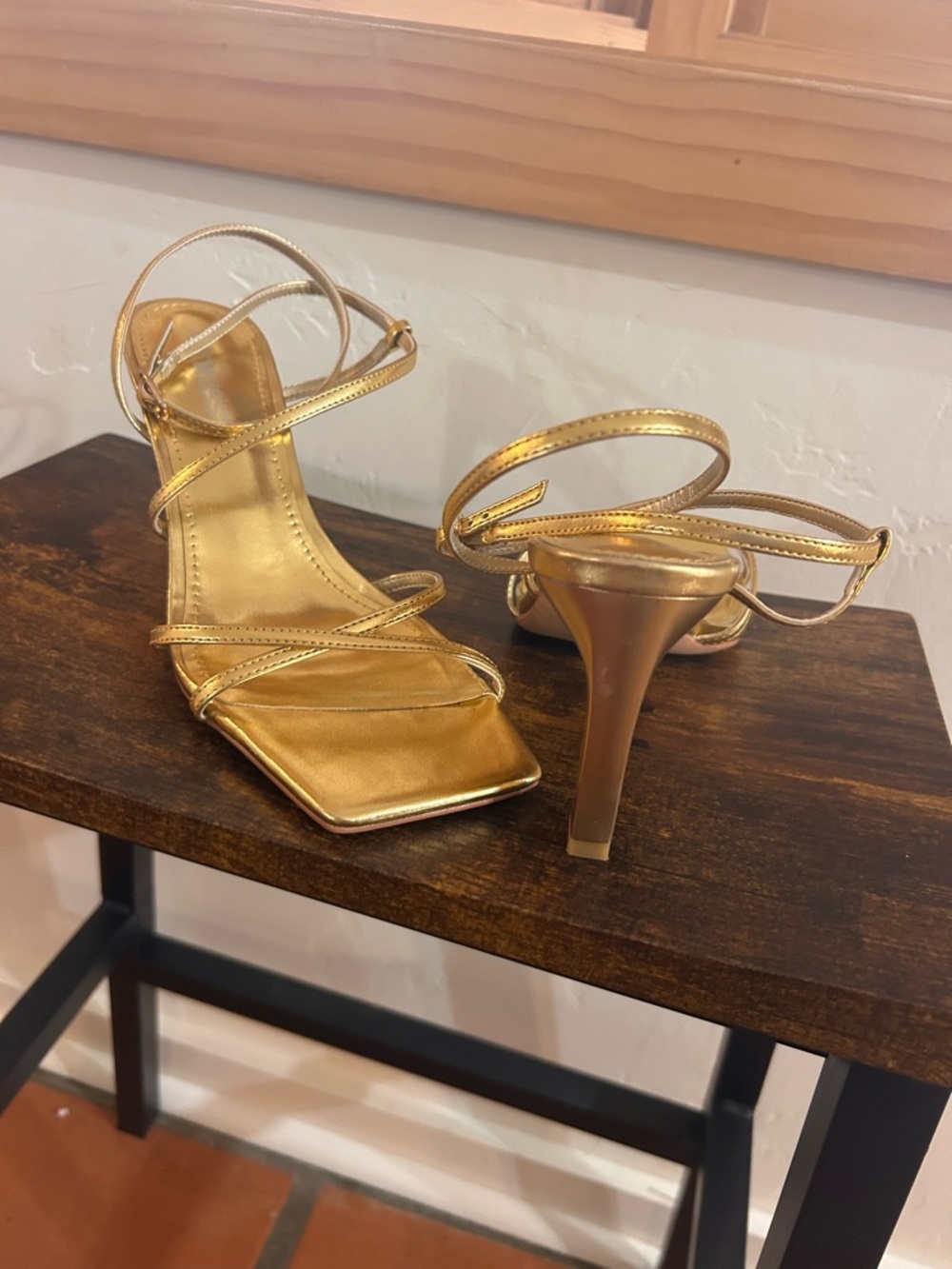 Gold Strappy High Heel Sandals - Elegant Women's Dress Shoes